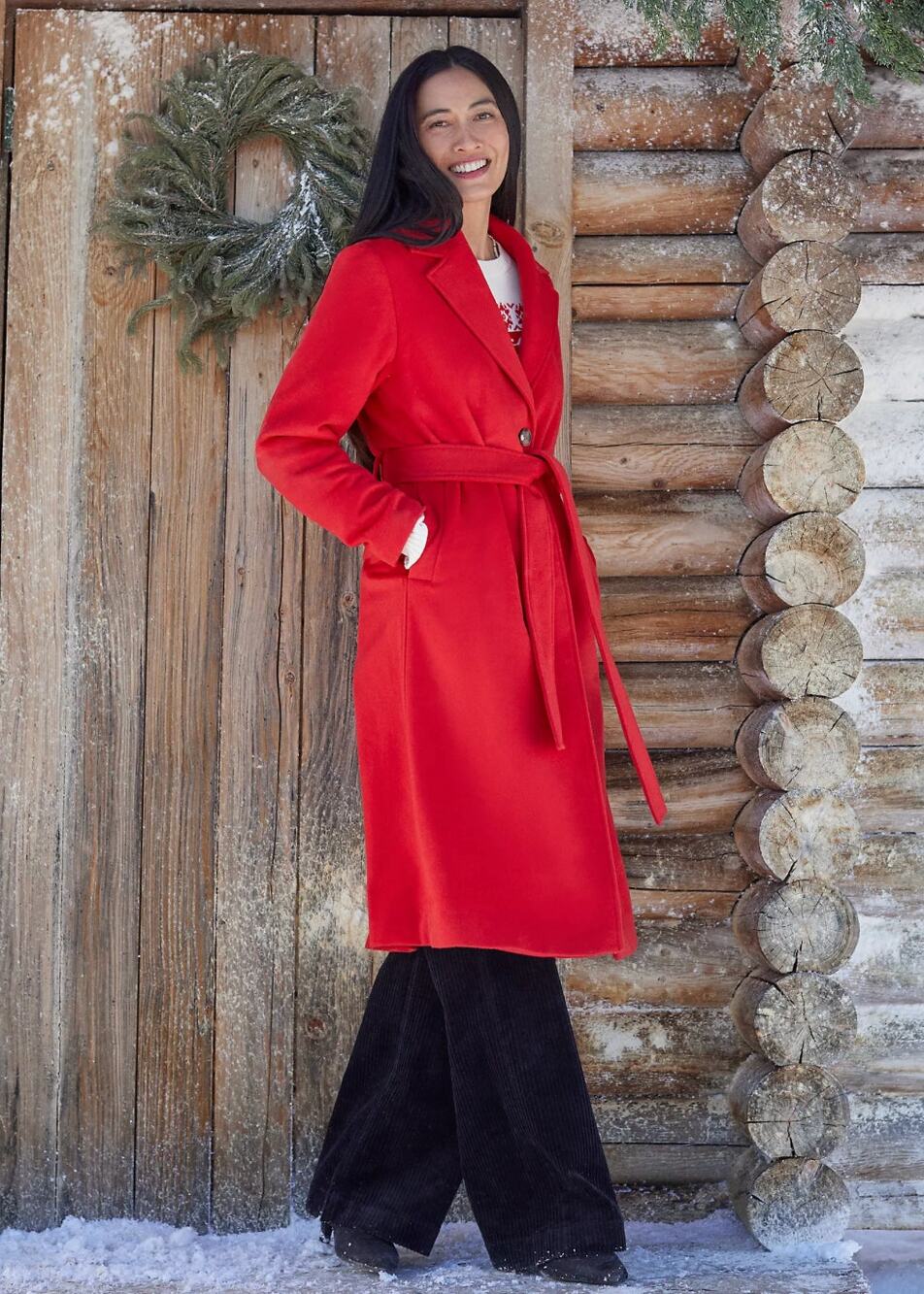 Lands End Womens Wool Wrap Long Coat Jacket Compass Red Size XL New
